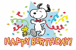 Snoopy illustration with Happy Birthday text
