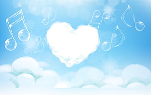 white heart cloud with music notes illustration HD wallpaper