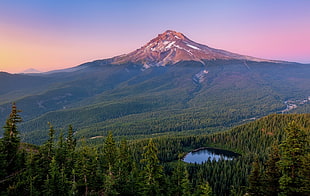 brown and green mountain during daytime, mountains, sunset, forest, lake