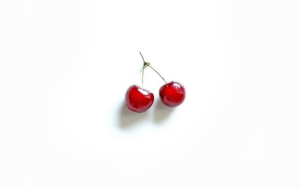 photography of two cherries HD wallpaper