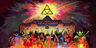 people standing near building painting, The Legend of Zelda, Triforce, video games, artwork