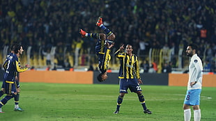 black and yellow action figure, Fenerbahçe, footballers, soccer HD wallpaper