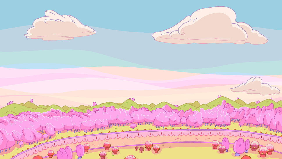 pink and white forest illustration, Adventure Time, cartoon HD wallpaper