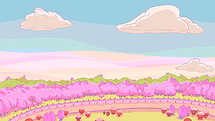 pink and white forest illustration, Adventure Time, cartoon