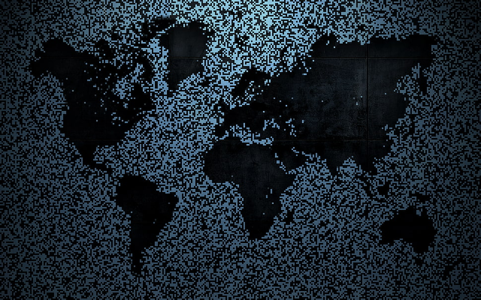 gray and black world map artwork painting HD wallpaper