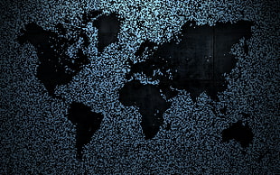 gray and black world map artwork painting