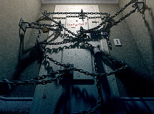 gray metal chain, Silent Hill, chains, door, video games