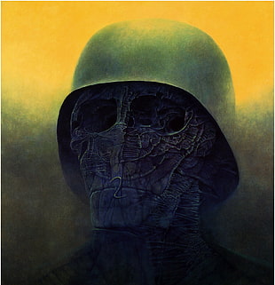 black and gray skull print backpack, Zdzisław Beksiński HD wallpaper