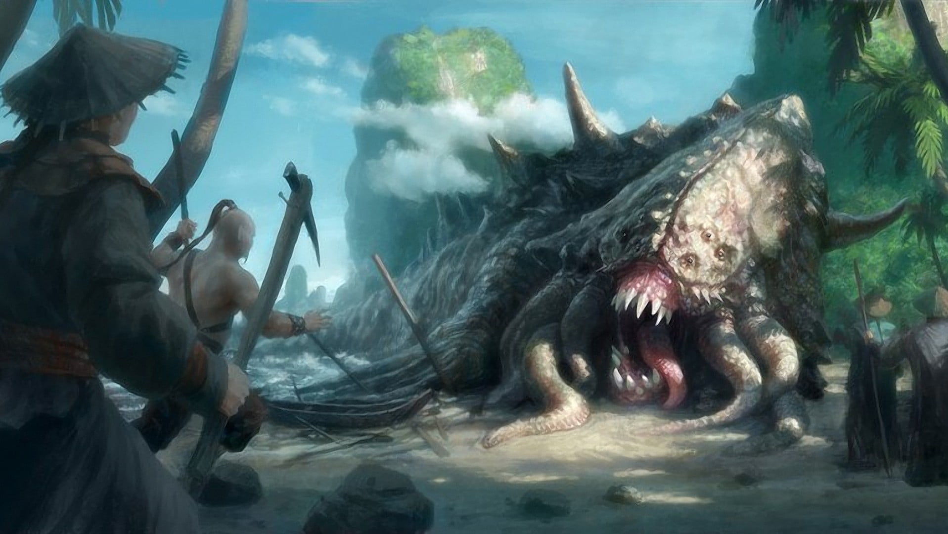 monster and people wallpaper, fantasy art, artwork, creature