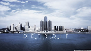 Detroit digital wallpaper, Detroit, USA, cityscape, watermarked