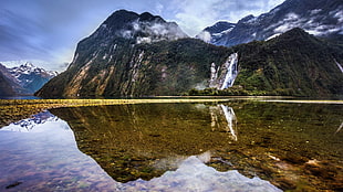 green mountain, landscape, mountains, lake, reflection