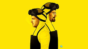 two men wearing Minions suit illustration, Breaking Bad, Jessie Pinkman, Walter White, yellow