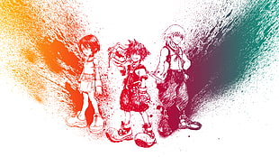 cartoon character digital wallpaper, Kingdom Hearts, Sora (Kingdom Hearts), Riku, Kairi