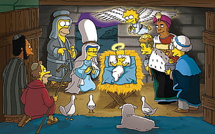 The Simpson the Nativity scene, The Simpsons, Homer Simpson, Marge Simpson, Bart Simpson