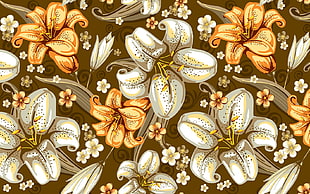 orange, white, and gray floral abstract illustration