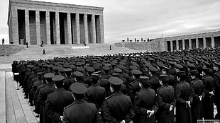black officer's uniform, Anıtkabir, Mustafa Kemal Atatürk, police, monochrome
