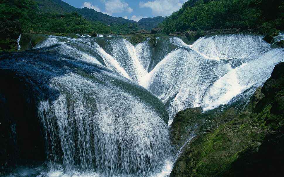 waterfalls digital wallpaper HD wallpaper