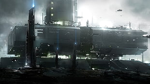 grayscale photo of spaceship