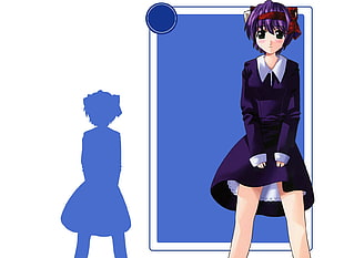 girl anime character in blue dress on white background