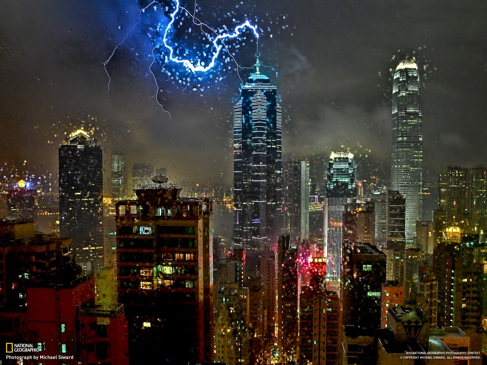 city buildings, National Geographic, skyscraper, lightning, storm
