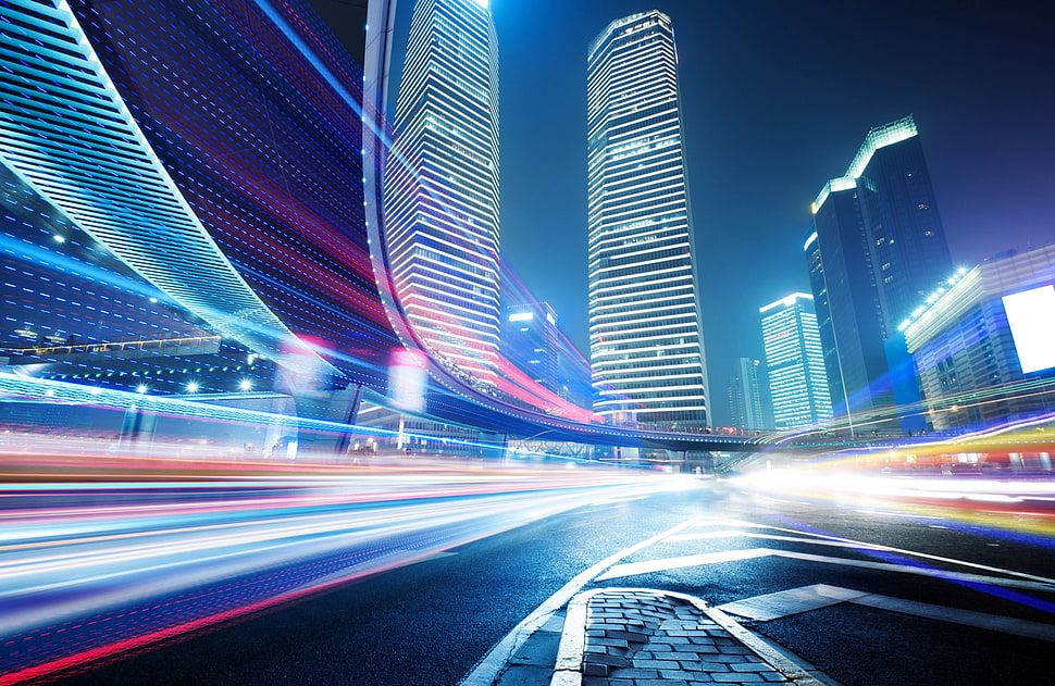 lights timelapse, cityscape, lights HD wallpaper