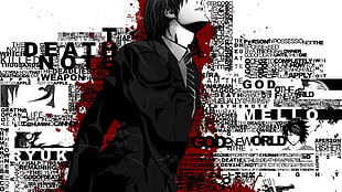 Death Note wallpaper, typography, Death Note, anime boys, selective coloring