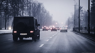 black off-road vehicle, Mercedes Benz, Mercedes G-Class, Gdańsk, winter