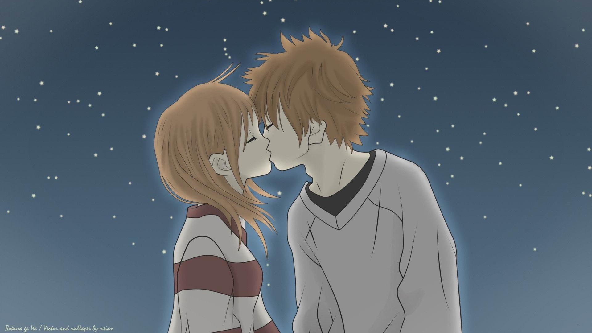 Female and male anime character kissing wallpaper, kissing, couple, blonde,  stars HD wallpaper | Wallpaper Flare