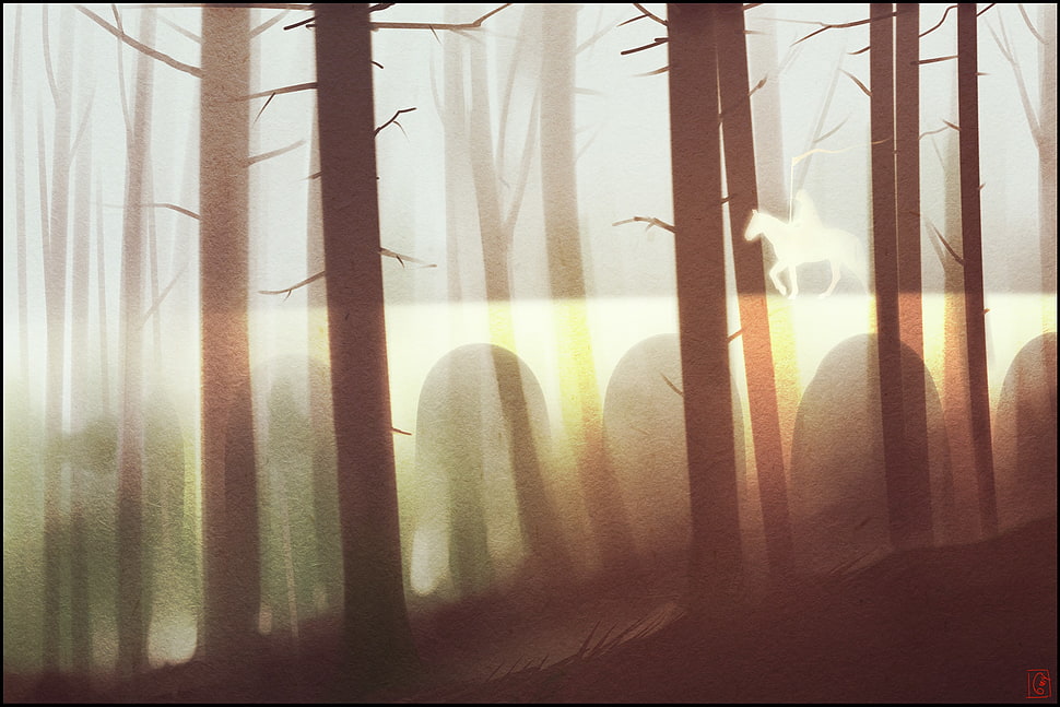 bare tree illustration, artwork, arch, forest, trees HD wallpaper