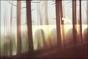 bare tree illustration, artwork, arch, forest, trees