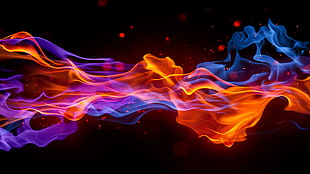 orange, blue and purple flames HD wallpaper