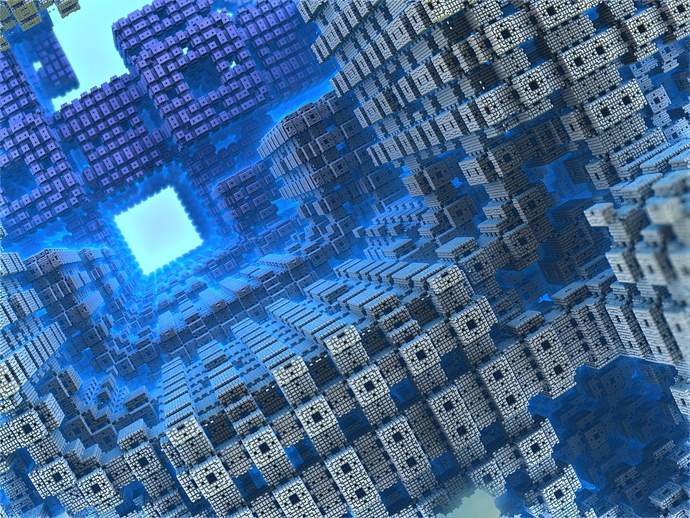 grey and blue blocks digital wallpaper HD wallpaper