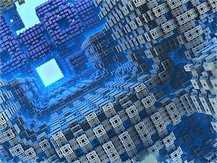 grey and blue blocks digital wallpaper
