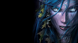 blue haired female game character digital wallpaper