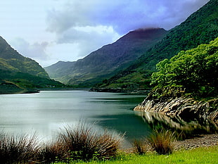 landscape photography of body of water and green hills, llanberis