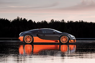 black and orange coupe, car, Bugatti, Bugatti Veyron Super Sport