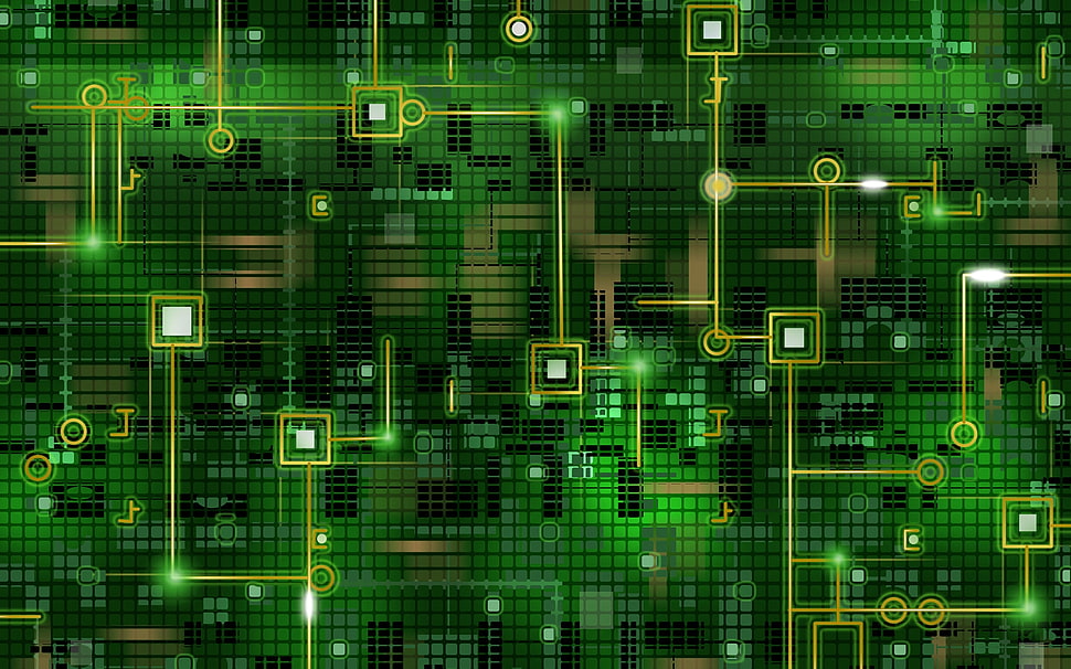 green and yellow Electronic themed wallpaper HD wallpaper