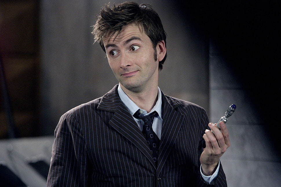 mens black and white pinstriped notched-lapel blazer, David Tennant, Doctor Who, Tenth Doctor HD wallpaper