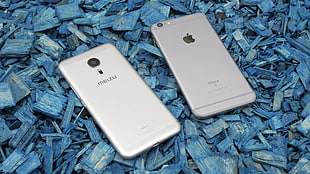 silver Meizu smartphone with silver iPhone 6s