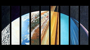 solar system planets 9-panel painting, space, planet, Earth, Jupiter