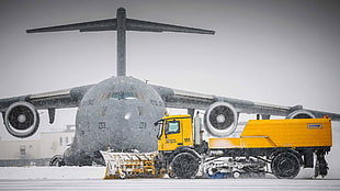 yellow and black power tool, military, Boeing C-17 Globemaster III, US Air Force, snow