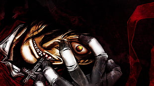 Hellsing Alucard biting cross pendant digital wallpaper, Alucard, Hellsing HD wallpaper