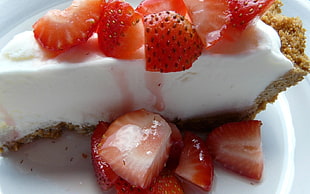 strawberry short cake on white ceramic plate