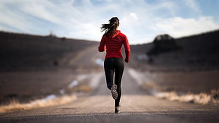 woman running on concrete road HD wallpaper