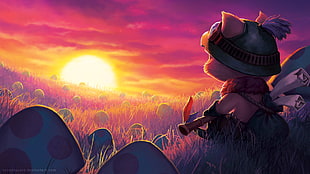 humanoid Bunny holding weapon facing sun during golden hour poster
