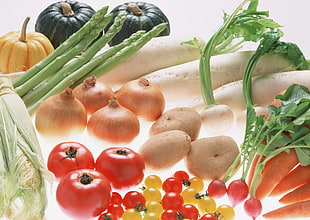 vegetables on white surface