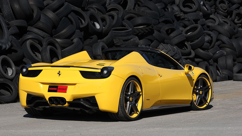 yellow Ferrari convertible coupe, Ferrari 458, supercars, car HD wallpaper