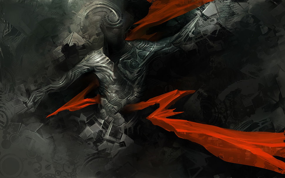 black and gray wallpaper, digital art, abstract, artwork, robot HD wallpaper