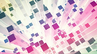 pink, white, and green wallpaper, abstract, 3D, colorful, square