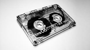 grayscale photo of cassette tape